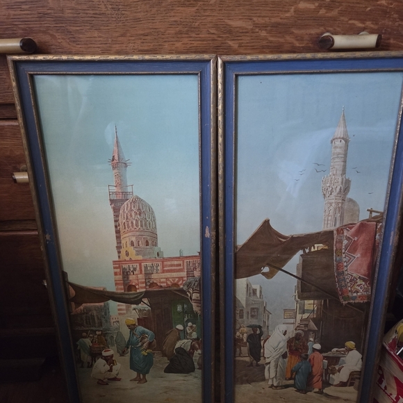 Vintage Middle Eastern Market Scene Wall Art - Picture 1 of 4
